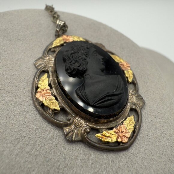 Vintage LS Peterson Sterling 12K GF Mourning Pendant Necklace 18"L - Picture 13 of 14